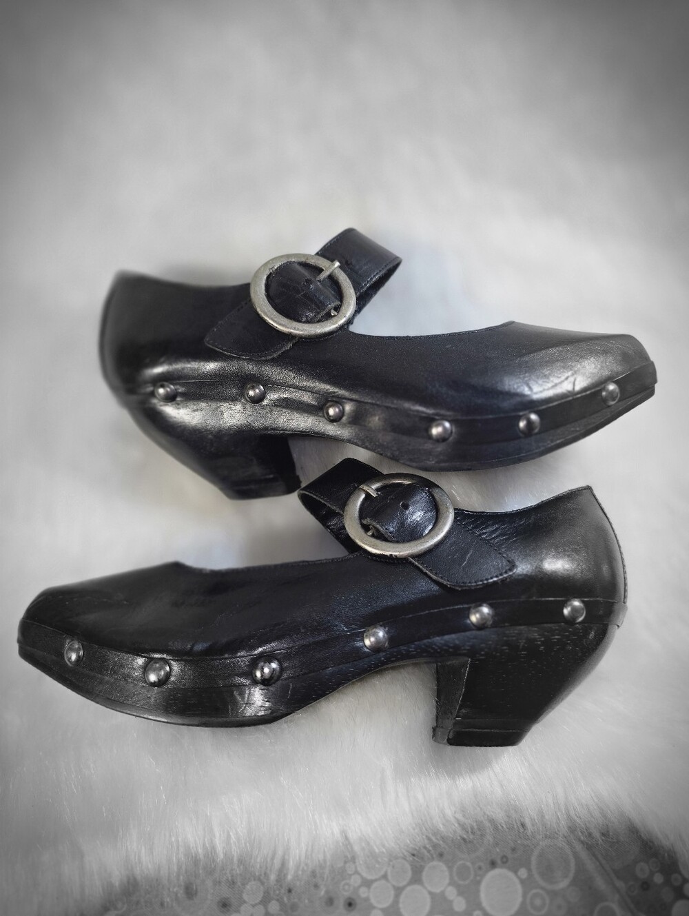 Piña Colada Black Studded Wooden/Leather Mary Jane Clogs for Women - Picture 6 of 12